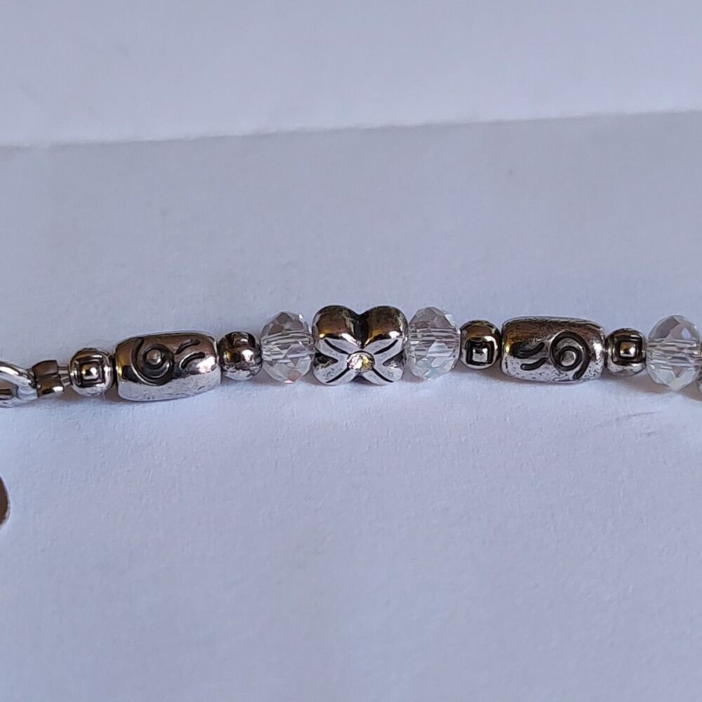 VTG Style Signed Brighton Silver Tone & Iridescent Beaded Swirl 7" - 8" Bracelet - Picture 7 of 8